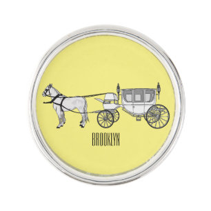 Wedding horse & carriage cartoon illustration lapel pin