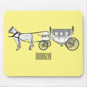 Wedding horse & carriage cartoon illustration mouse pad