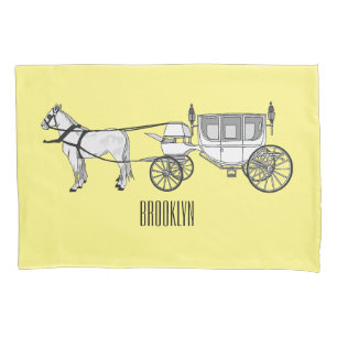 Wedding horse & carriage cartoon illustration pillow case