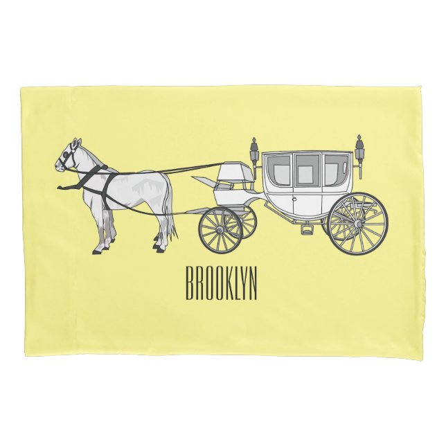 Wedding horse & carriage cartoon illustration pillow case (Front)