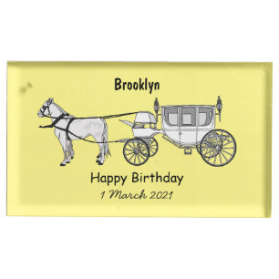 Wedding horse & carriage cartoon illustration place card holder