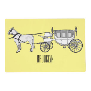 Wedding horse & carriage cartoon illustration placemat