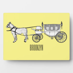 Wedding horse & carriage cartoon illustration plaque