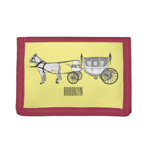 Wedding horse & carriage cartoon illustration tri-fold wallet