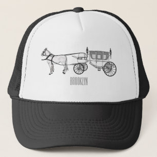 Wedding horse & carriage cartoon illustration trucker hat