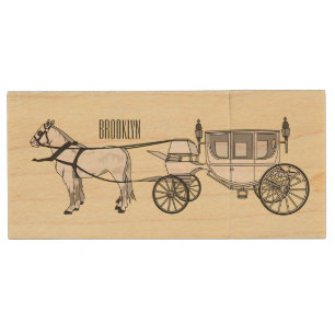 Wedding horse & carriage cartoon illustration wood flash drive