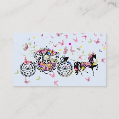 Wedding Horse &amp; Carriage Flowers &amp; Butterflies 2 Business Card Template
