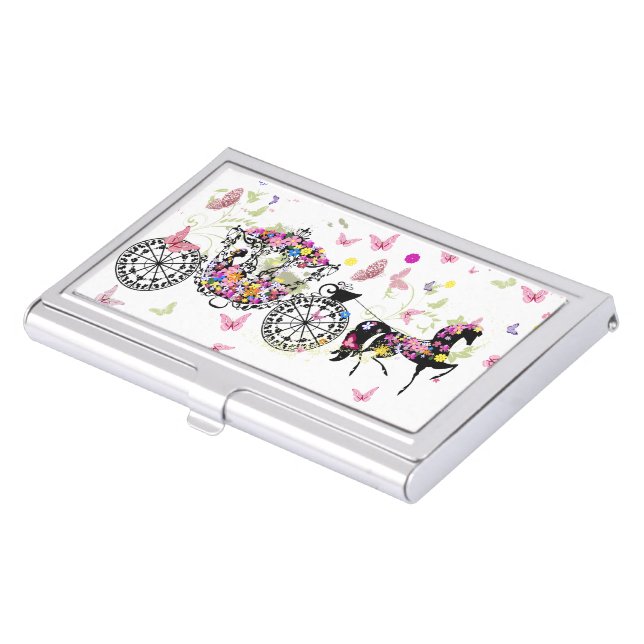 Wedding Horse & Carriage Flowers & Butterflies 2 Business Card Holder (Front)