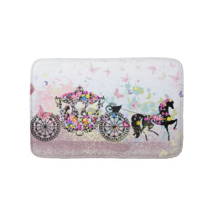 Wedding Horse & Carriage Flowers & Butterflies Bathroom Mat