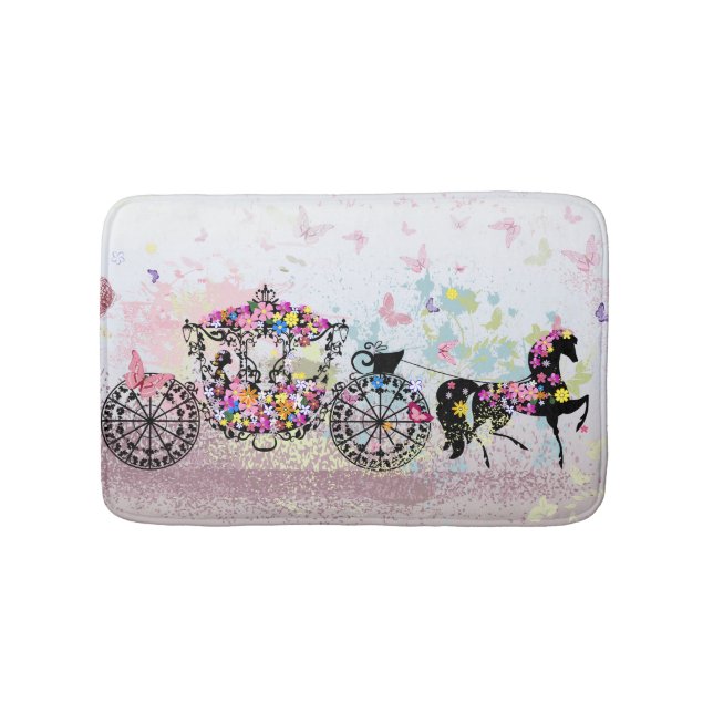 Wedding Horse & Carriage Flowers & Butterflies Bathroom Mat (Front)