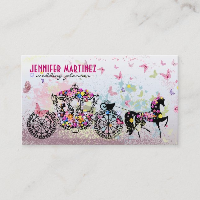 Wedding Horse & Carriage Flowers & Butterflies Business Card (Front)