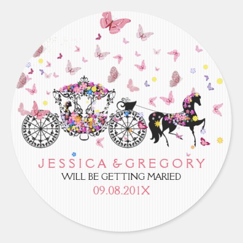 Wedding Horse  Carriage Flowers  Butterflies Classic Round Sticker