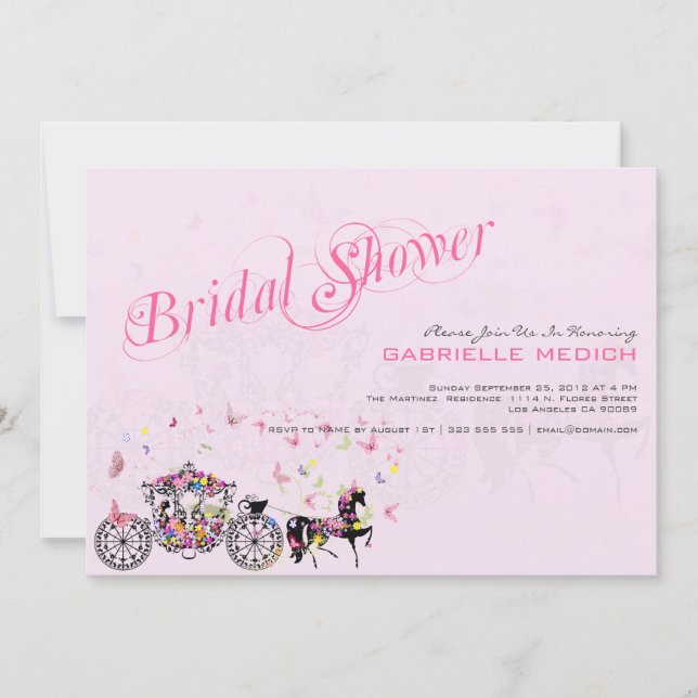 Wedding Horse & Carriage Flowers & Butterflies Invitation (Front)
