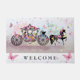 Wedding Horses & Carriage Flowers & Butterflies Doormat