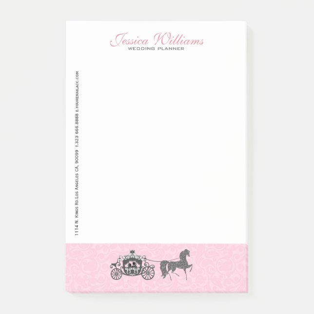 Wedding Horses & Carriage Pink And White Post-it Notes (Front)