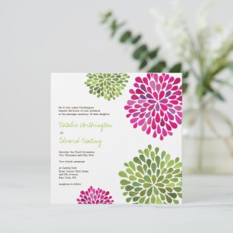 Wedding Hot Pink & Green Flower Blooms Invitation | Zazzle