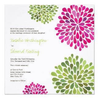 Hot Pink Lime Green Wedding Invitations Announcements Zazzle Wedding Hot Pink Green Flower Blooms Invitation