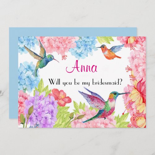 Wedding Hummingbird Floral Be My Bridesmaid Invitation