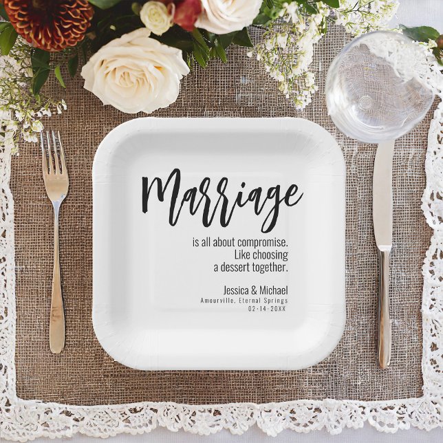 💍 Wedding Humorous Minimalist Elegant  Paper Plates (Paper Plate from the Elegance Collection – a uniquely humorous addition to your wedding festivities.)