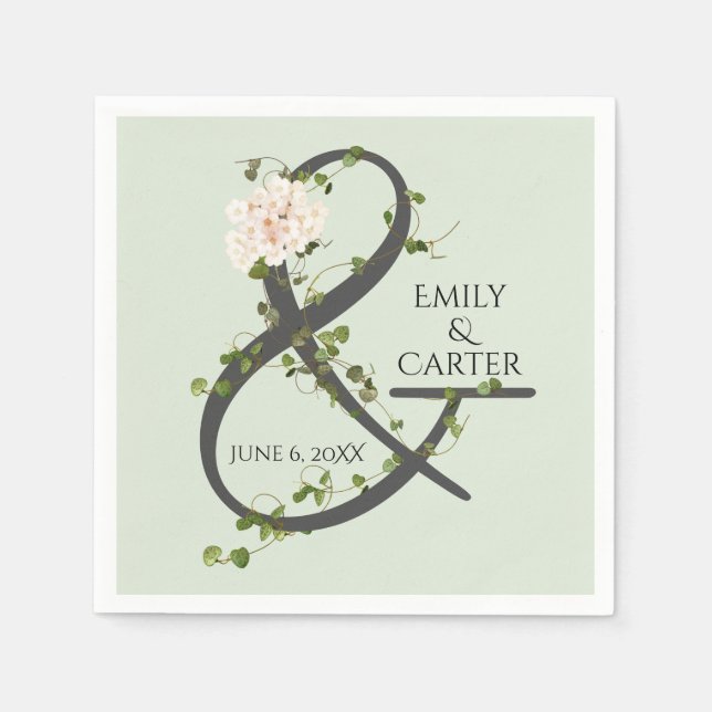 Wedding Hydrangea and Ivy Ampersand  Napkins (Front)