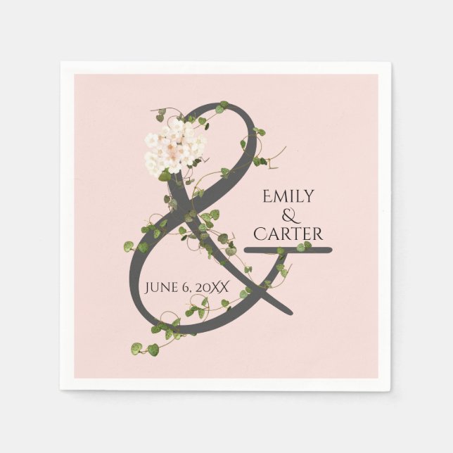 Wedding Hydrangea and Ivy Ampersand  Napkins (Front)