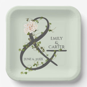 Wedding Hydrangea and Ivy Ampersand Paper Plates