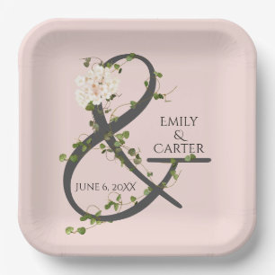 Wedding Hydrangea and Ivy Ampersand Paper Plates