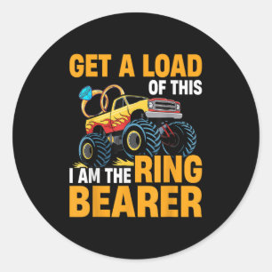 Wedding Iam The Ring Bearer Funny Monster Truck Bo Classic Round Sticker