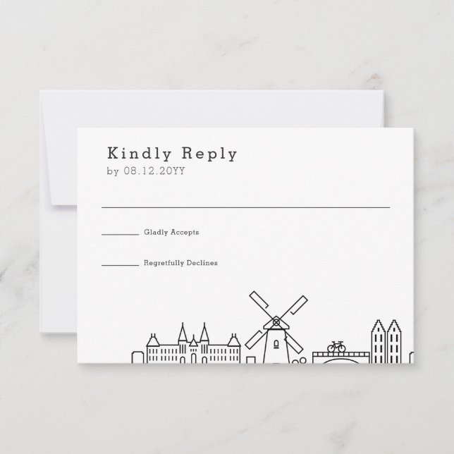 Wedding in Amsterdam | Stylized Skyline RSVP (Front)