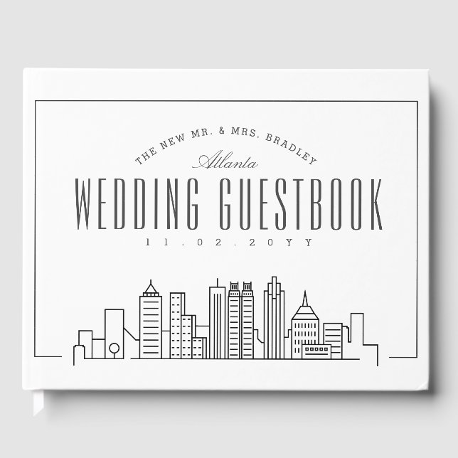 Wedding In Atlanta | Modern Deco Skyline Guest Book (Front)