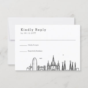 Wedding in Barcelona Stylized Skyline RSVP Card