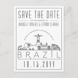 Wedding in Brazil Stylized Skyline Save the Date Postcard