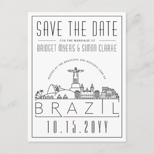 Wedding in Brazil  Stylized Skyline Save the Date Postcard