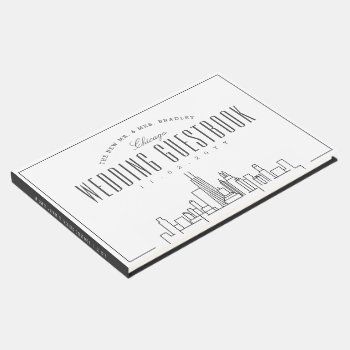 Wedding In Chicago | Modern Deco Skyline Guest Book by colorjungle at Zazzle