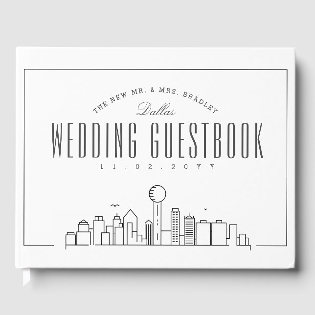Wedding In Dallas  | Modern Deco Skyline Guest Book (Front)