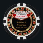Wedding in (DIY City and State) Poker Chips<br><div class="desc">Casino style Poker Chips. Wedding in (Add Your City and State). Featuring deep red, gold and black design ready for you to personalize. Makes a great party favor keepsake for your guests. More colors are available. ✔Note: Not all template areas need changed. 📌If you need further customization, please click the...</div>