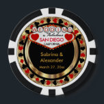 Wedding in (DIY City and State) Poker Chips<br><div class="desc">Casino style Poker Chips. Wedding in (Add Your City and State). Featuring deep red, gold and black design ready for you to personalize. Makes a great party favor keepsake for your guests. More colors are available. ✔Note: Not all template areas need changed. 📌If you need further customization, please click the...</div>