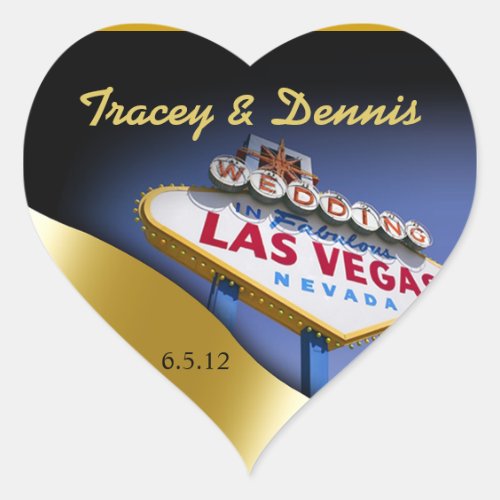 Wedding in Fabulous Las Vegas Metallic Gold Heart Heart Sticker