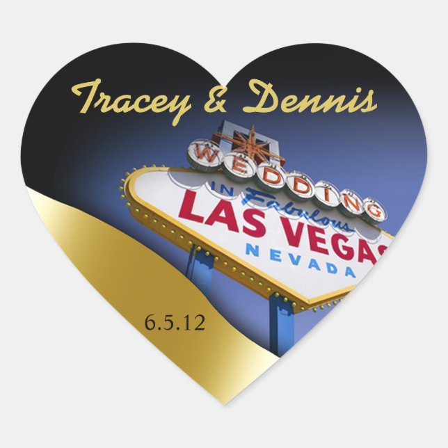 Wedding in Fabulous Las Vegas Metallic Gold Heart Sticker (Front)
