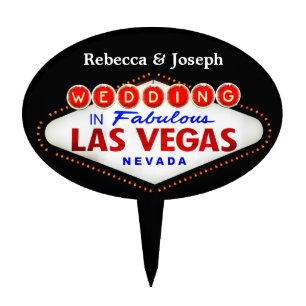 Wedding in Fabulous Las Vegas Neon Sign Poker Cake Topper