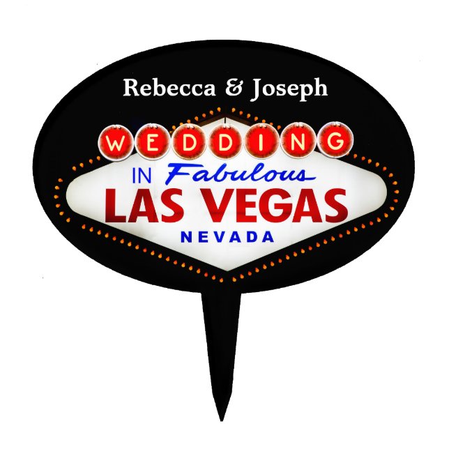 Wedding in Fabulous Las Vegas Neon Sign Poker Cake Topper (Front)