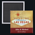 Wedding in Fabulous Las Vegas - Vintage Stripes Magnet<br><div class="desc">Married in Fabulous Las Vegas with a vintage cream background and vintage stripe design with burgundy and cocoa / tan coloring.  Perfect for the Las Vegas theme wedding,  bachelorette party,   rehearsal dinner,  or wedding shower.  Great Las Vegas Nevada wedding decor.</div>