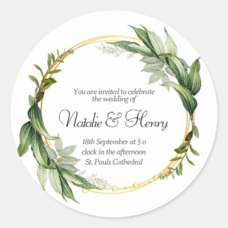 Wedding in Golden Spring Leaves Classic Round Sticker