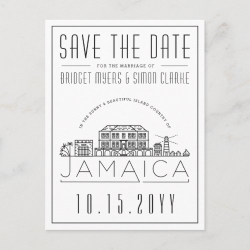 Wedding in Jamaica Stylized Skyline Save the Date Postcard