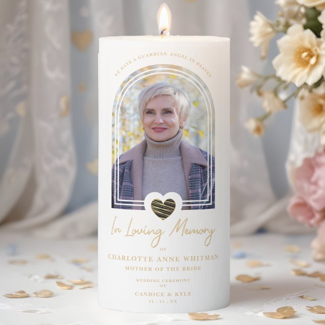 Wedding In Loving Memory Photo Black Heart Arch  Pillar Candle (Wedding In Loving Memory Photo Black Heart Arch Effect Candle for Memorial Table.)