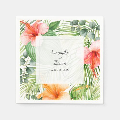 Wedding in Paradise Tropical Hibiscus and Palms Napkins