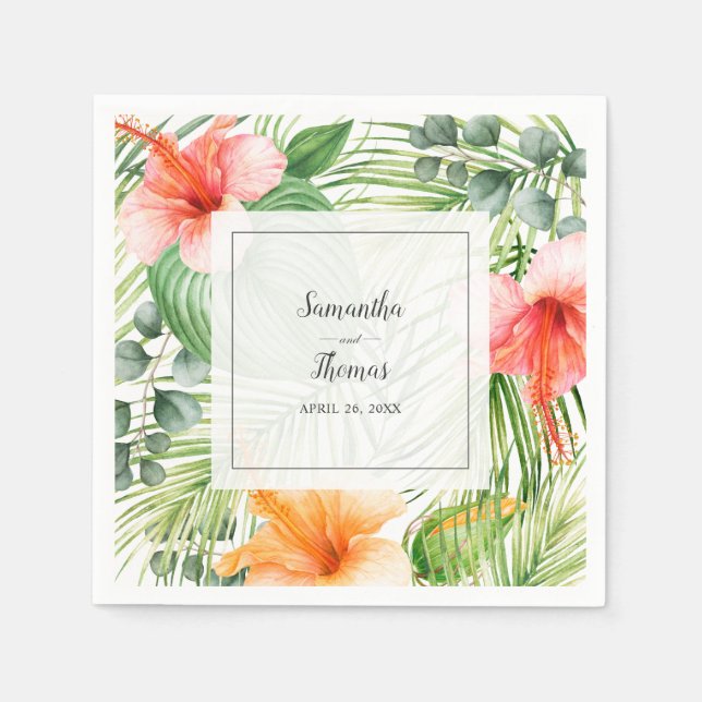 Wedding in Paradise Tropical Hibiscus and Palms Napkins (Front)