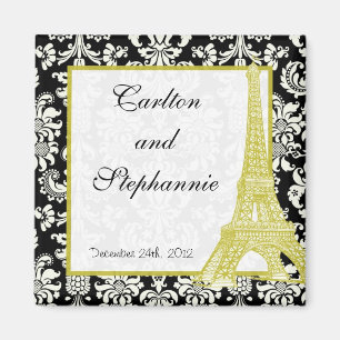 Wedding in Paris Black Damask Magnet Favor