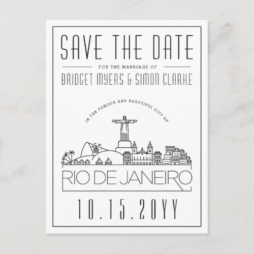 Wedding in Rio Brazil Skyline Save the Date Postcard