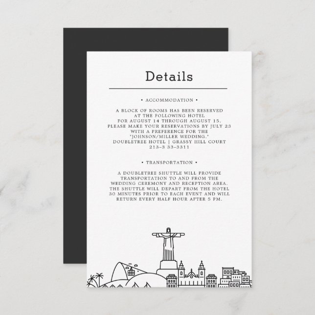 Wedding in Rio De Janeiro | Guest Details Invitation (Front/Back)